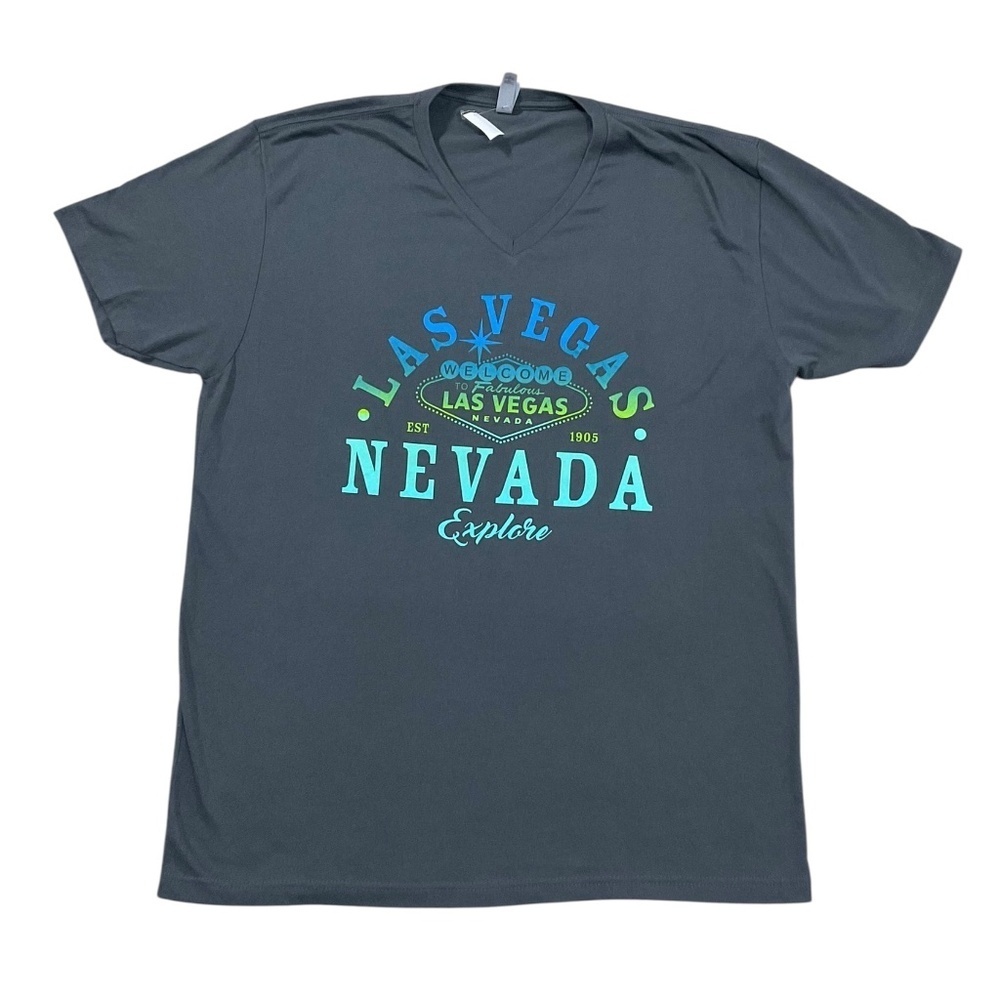 Las Vegas Nevada Explore Graphic Tee  Gray V-Neck Next Level NWT